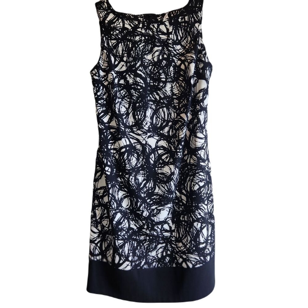 AB Studio Womens 8 Dress Black White Print Whimsy Goth Sleèveless Comfort Casual - Picture 3 of 11